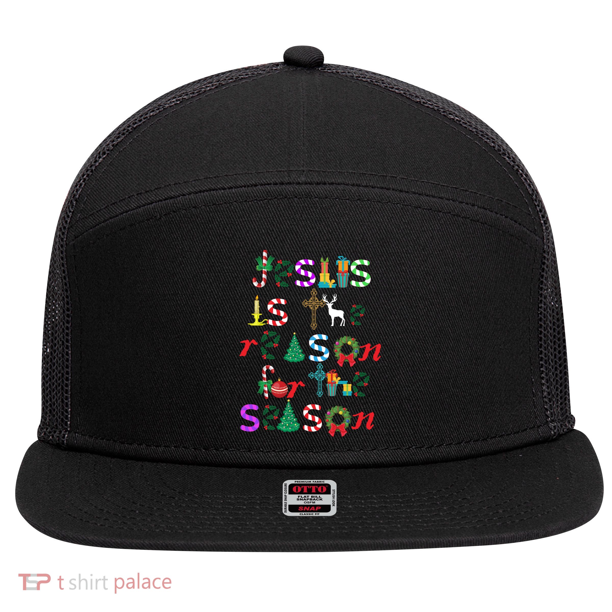 Jesus Is The Reason For The Season Christmas 7 Panel Mesh Trucker Snapback Hat