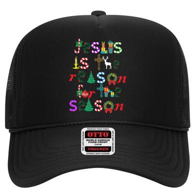 Jesus Is The Reason For The Season Christmas High Crown Mesh Back Trucker Hat