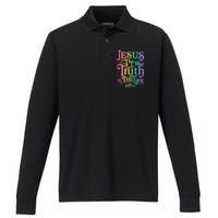 Jesus is the way the Truth and the Life John 14:6 Performance Long Sleeve Polo