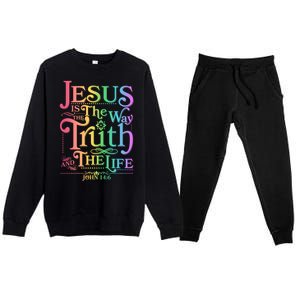 Jesus is the way the Truth and the Life John 14:6 Premium Crewneck Sweatsuit Set