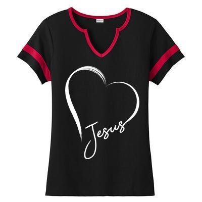 Jesus Love Simple Faith Heart Ladies Halftime Notch Neck Tee