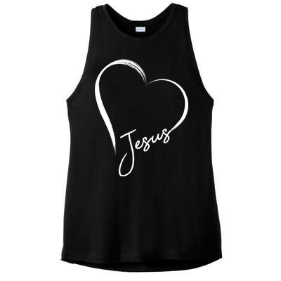 Jesus Love Simple Faith Heart Ladies PosiCharge Tri-Blend Wicking Tank