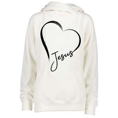 Jesus Love Simple Faith Heart Womens Funnel Neck Pullover Hood