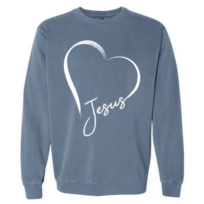 Jesus Love Simple Faith Heart Garment-Dyed Sweatshirt