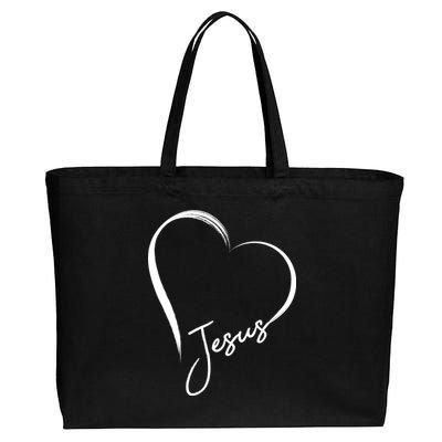 Jesus Love Simple Faith Heart Cotton Canvas Jumbo Tote