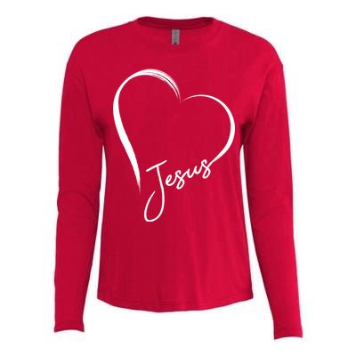 Jesus Love Simple Faith Heart Womens Cotton Relaxed Long Sleeve T-Shirt