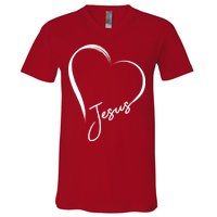 Jesus Love Simple Faith Heart V-Neck T-Shirt