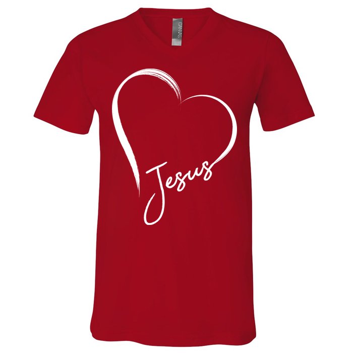 Jesus Love Simple Faith Heart V-Neck T-Shirt