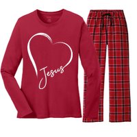 Jesus Love Simple Faith Heart Women's Long Sleeve Flannel Pajama Set 