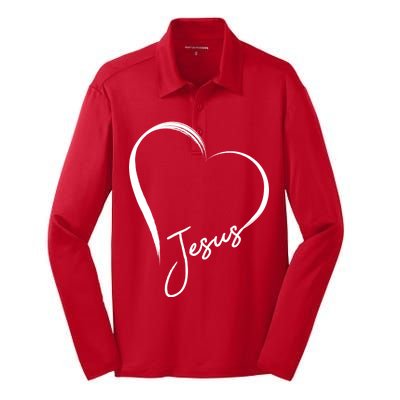 Jesus Love Simple Faith Heart Silk Touch Performance Long Sleeve Polo