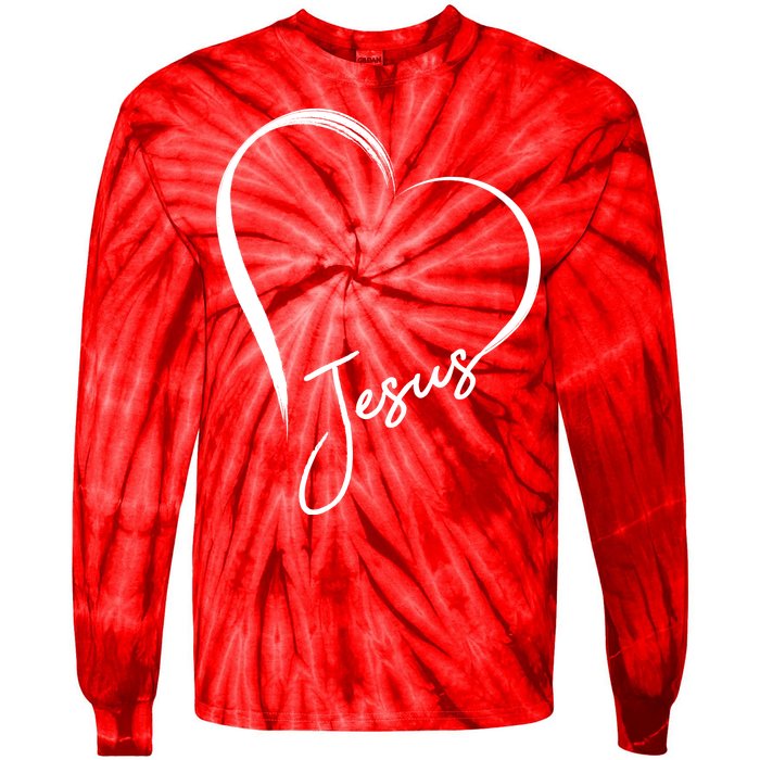 Jesus Love Simple Faith Heart Tie-Dye Long Sleeve Shirt