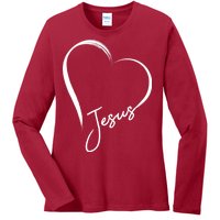 Jesus Love Simple Faith Heart Ladies Long Sleeve Shirt