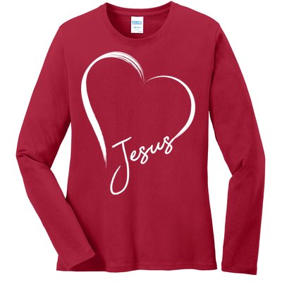 Jesus Love Simple Faith Heart Ladies Long Sleeve Shirt