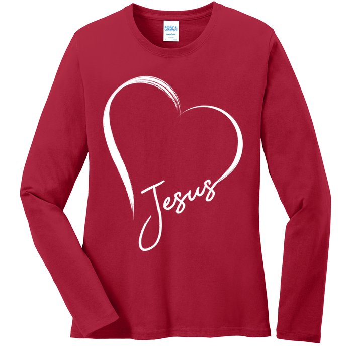 Jesus Love Simple Faith Heart Ladies Long Sleeve Shirt