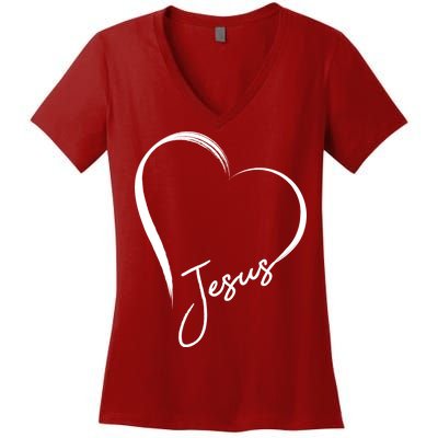 Jesus Love Simple Faith Heart Women's V-Neck T-Shirt