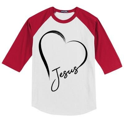 Jesus Love Simple Faith Heart Kids Colorblock Raglan Jersey