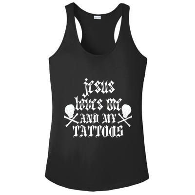 Jesus Loves Me and My Tattoos Ladies PosiCharge Competitor Racerback Tank