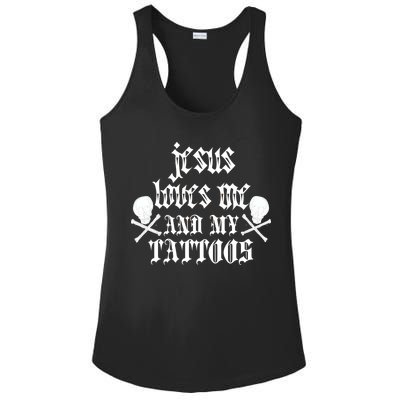 Jesus Loves Me and My Tattoos Ladies PosiCharge Competitor Racerback Tank