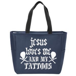 Jesus Loves Me and My Tattoos Zip Tote Bag