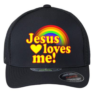 Jesus Loves Me Cool Rainbow Flexfit Unipanel Trucker Cap