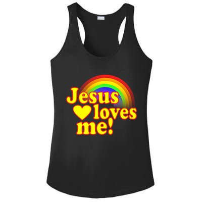 Jesus Loves Me Cool Rainbow Ladies PosiCharge Competitor Racerback Tank