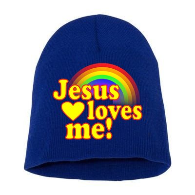 Jesus Loves Me Cool Rainbow Short Acrylic Beanie