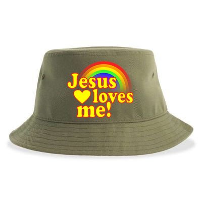 Jesus Loves Me Cool Rainbow Sustainable Bucket Hat