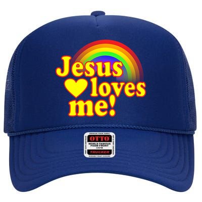 Jesus Loves Me Cool Rainbow High Crown Mesh Back Trucker Hat