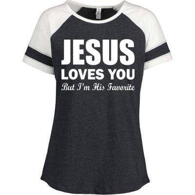 Jesus Loves You But I'm His Favorite Enza Ladies Jersey Colorblock Tee