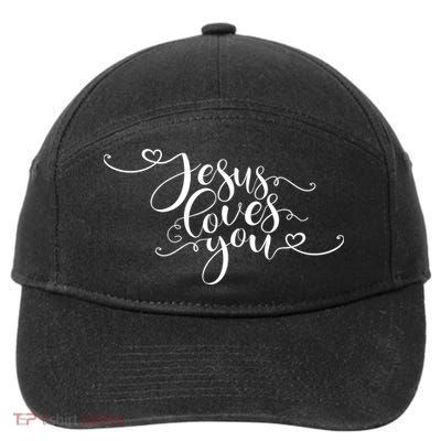 Jesus Loves You Cursive Style 7-Panel Snapback Hat