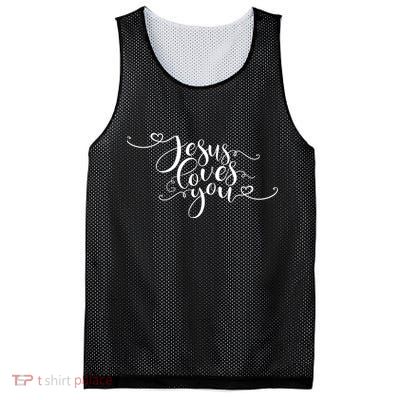Jesus Loves You Cursive Style Mesh Reversible Basketball Jersey Tank