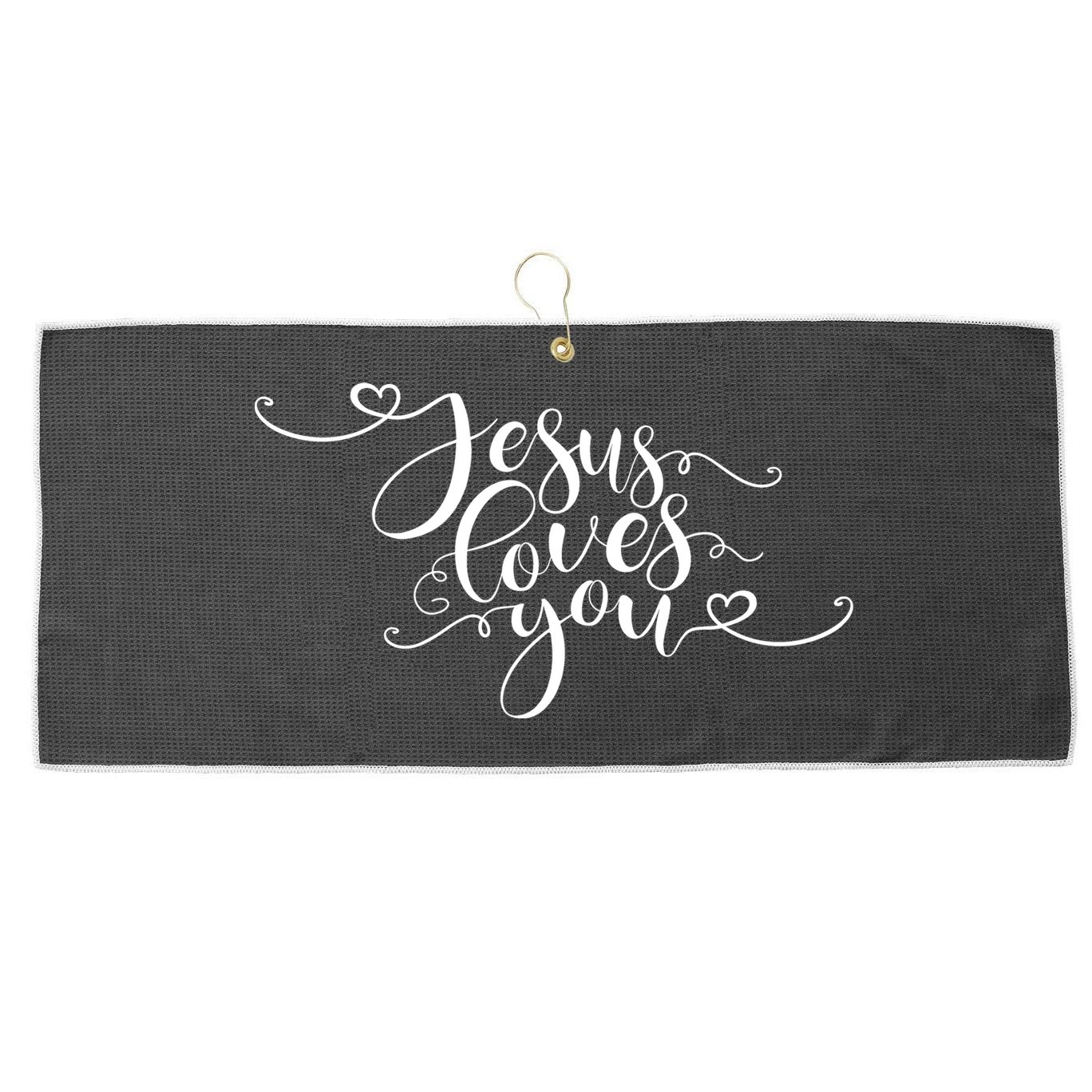 Jesus Loves You Cursive Style Large Microfiber Waffle Golf Towel