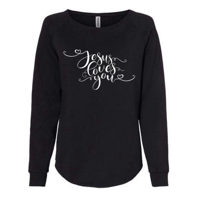 Jesus Loves You Cursive Style Womens California Wash Sweatshirt