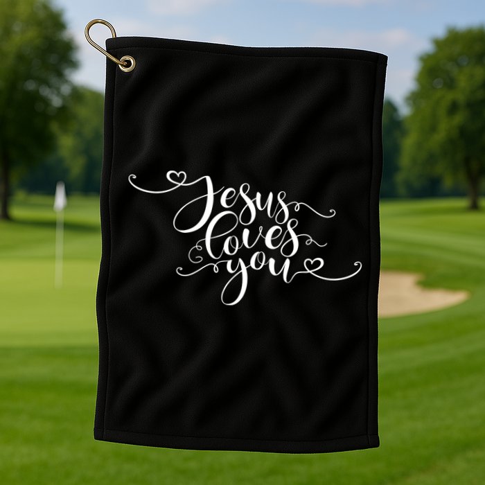 Jesus Loves You Cursive Style Golf Towel