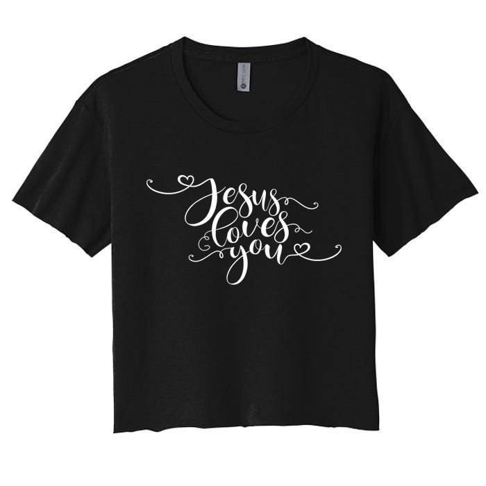 Jesus Loves You Cursive Style Women's Crop Top Tee