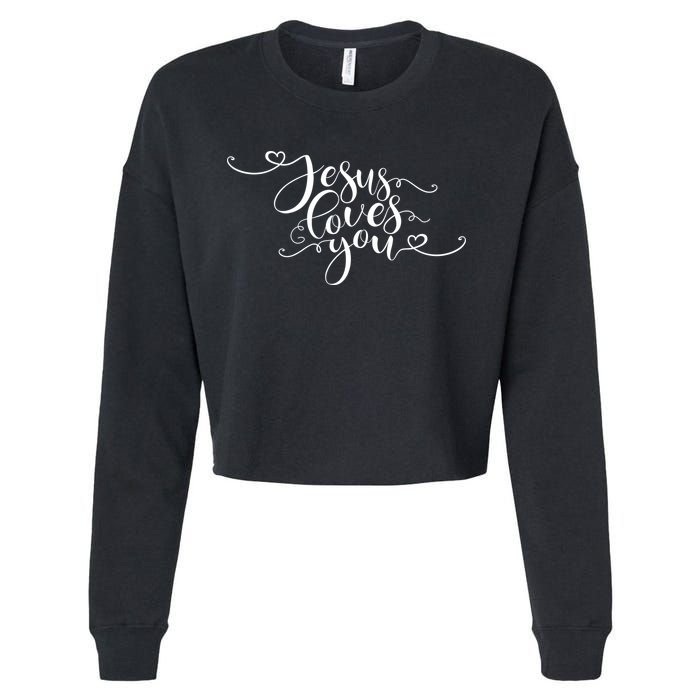 Jesus Loves You Cursive Style Cropped Pullover Crew