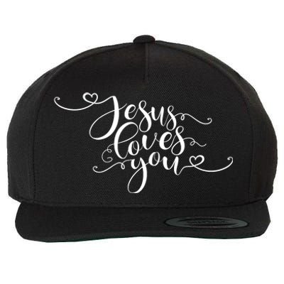 Jesus Loves You Cursive Style Wool Snapback Cap