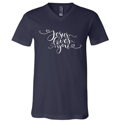 Jesus Loves You Cursive Style V-Neck T-Shirt