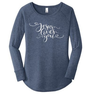 Jesus Loves You Cursive Style Women's Perfect Tri Tunic Long Sleeve Shirt