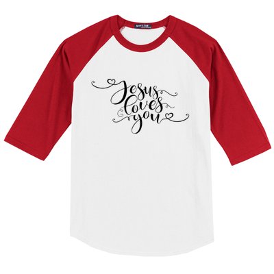 Jesus Loves You Cursive Style Baseball Sleeve Shirt