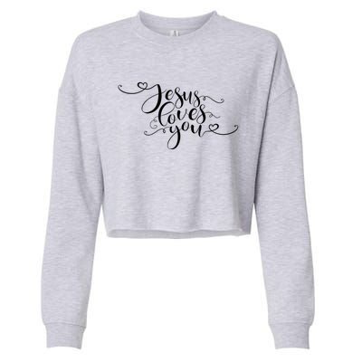 Jesus Loves You Cursive Style Cropped Pullover Crew