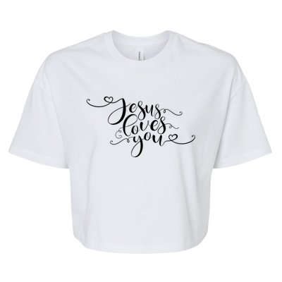 Jesus Loves You Cursive Style Bella+Canvas Jersey Crop Tee