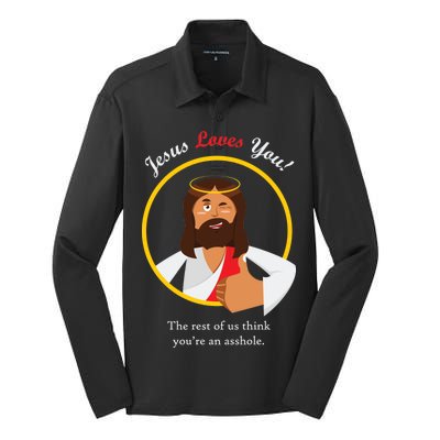 Jesus Loves You Funny Christian Silk Touch Performance Long Sleeve Polo