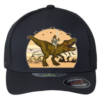 Jesus Riding T-Rex Dinosaur Funny Vintage Flexfit Unipanel Trucker Cap