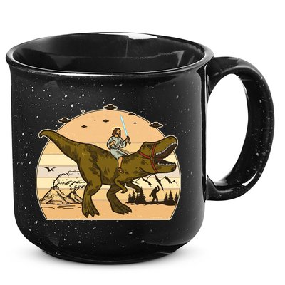 Jesus Riding T-Rex Dinosaur Funny Vintage 15oz Campfire Ceramic Mug