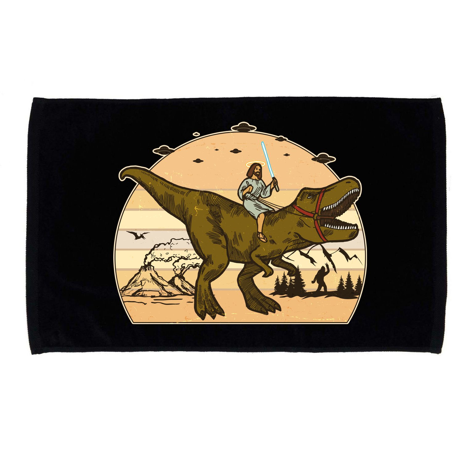 Jesus Riding T-Rex Dinosaur Funny Vintage Microfiber Hand Towel
