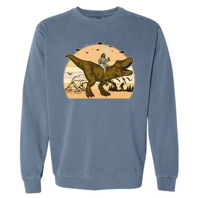 Jesus Riding T-Rex Dinosaur Funny Vintage Garment-Dyed Sweatshirt