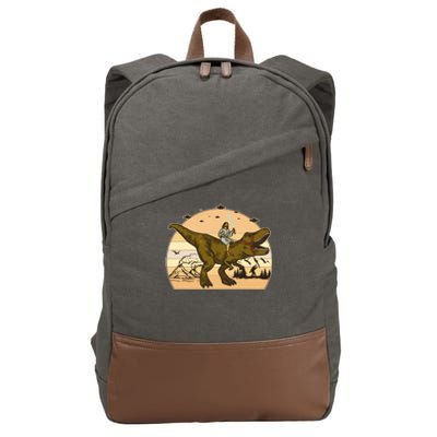 Jesus Riding T-Rex Dinosaur Funny Vintage Cotton Canvas Backpack