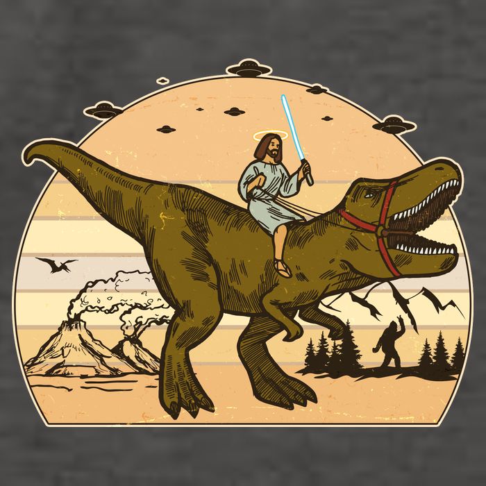Jesus Riding T-Rex Dinosaur Funny Vintage Vector Backpack