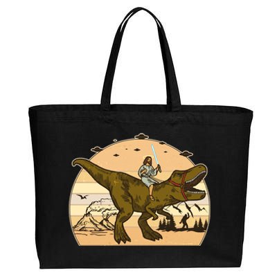 Jesus Riding T-Rex Dinosaur Funny Vintage Cotton Canvas Jumbo Tote